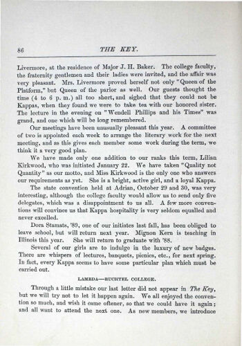 Chapter Letters: Lambda - Buchtel College, March 1887 (image)